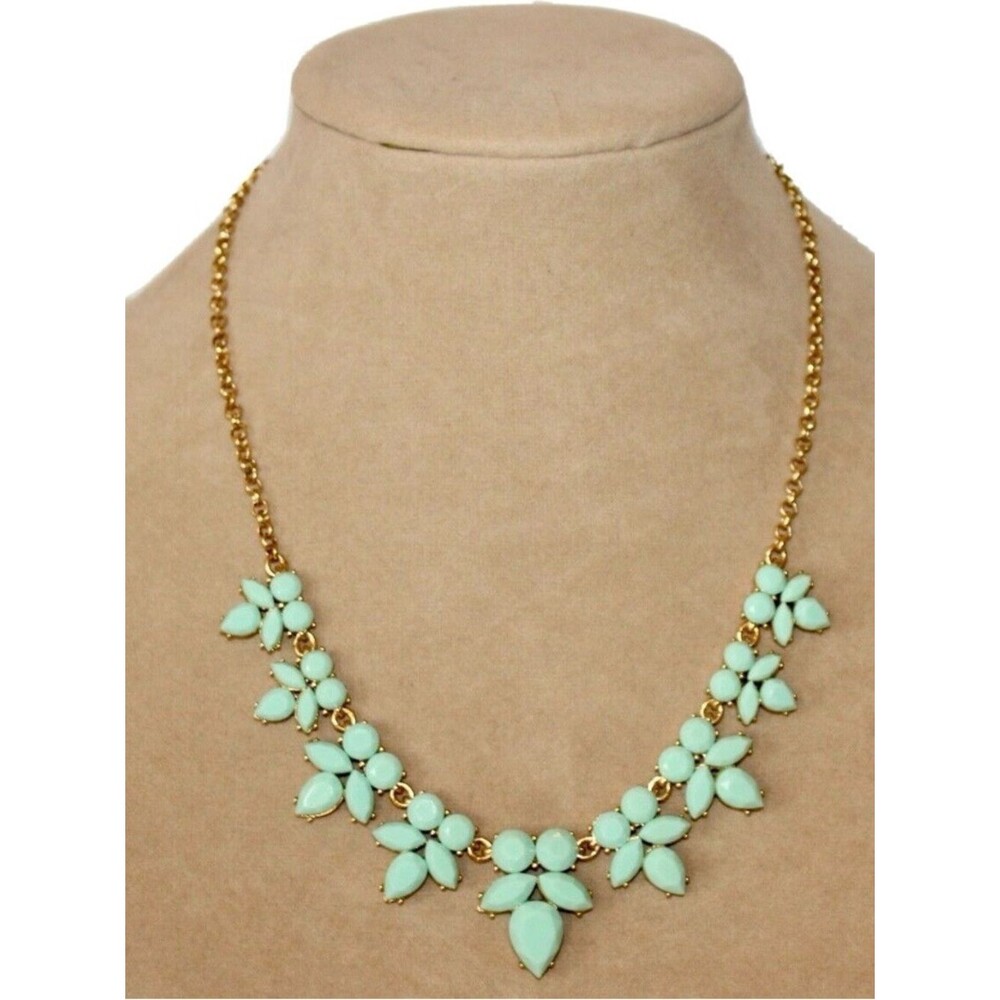 J. Crew Gold-Tone Necklace with Mint Green Floral Stones